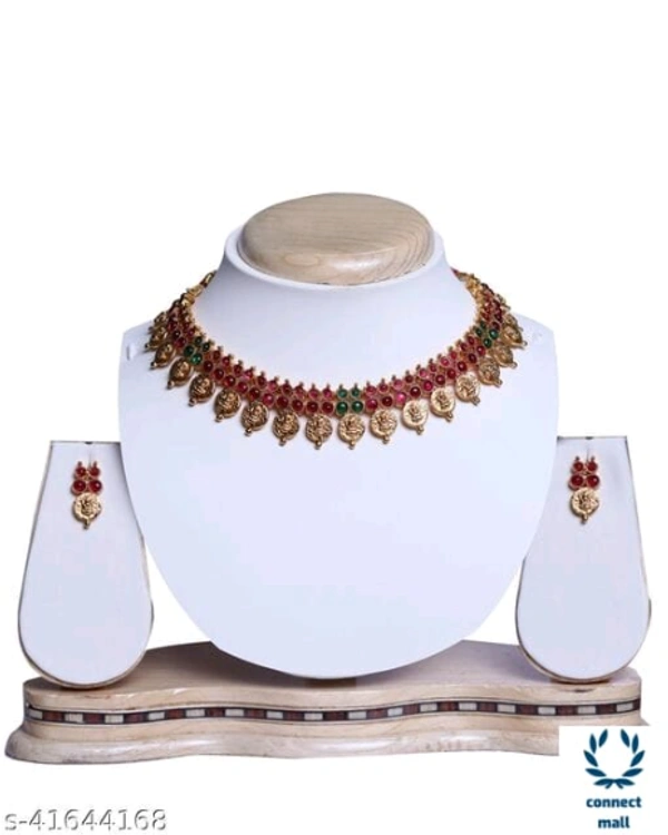 Ethenic Gold Platted Red Green Pearl Laxmi Higly Trend design Choker - Adjustable, Choker, pack of1